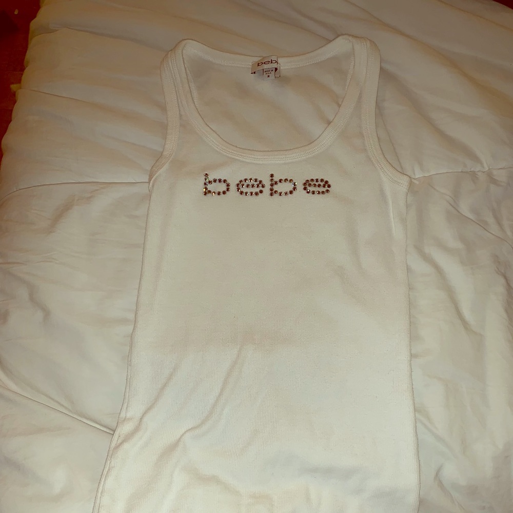 White Bebe Rhinestone Top